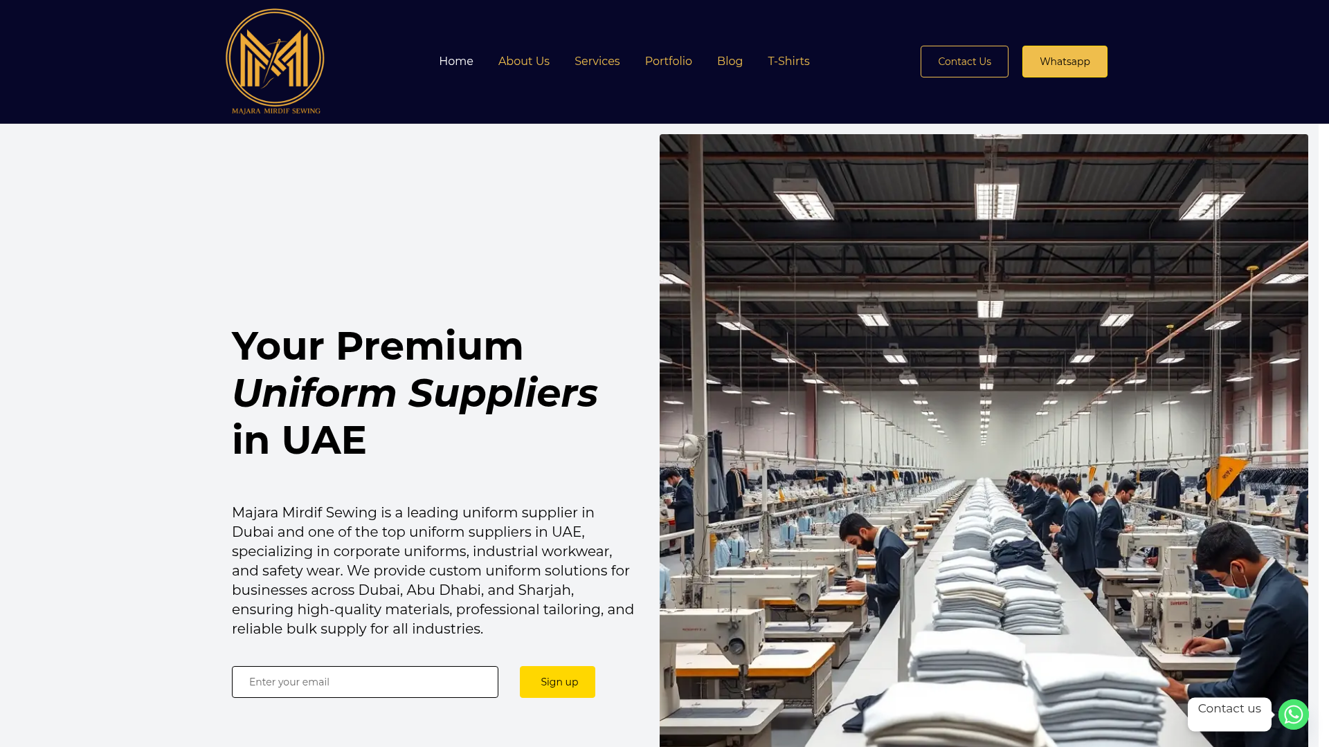 Uniform Manufacturer live website screenshot